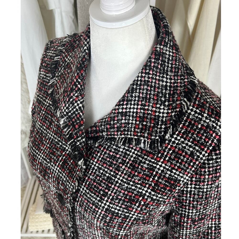 Chico's Women's Size 12 Black Gray Pink Button Up Fringe Hem Jacket Blazer #0591 - Picture 5 of 14